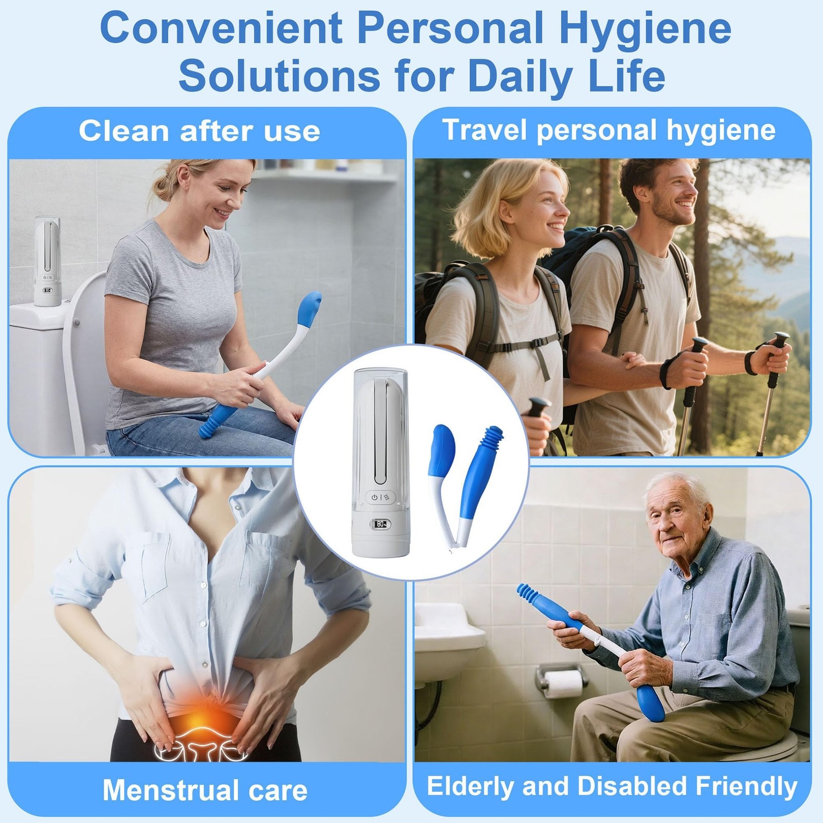 Portable Bidet Wiper Tool Set, ABS Material IPX7 Waterproof 1600mAh Rechargea…