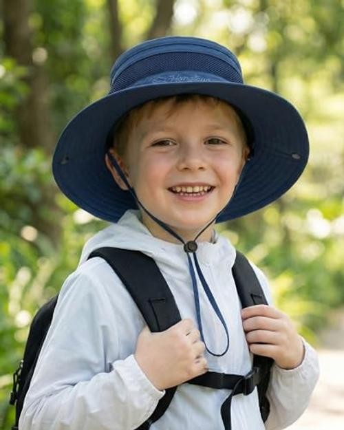 Kids Sun Hat UPF 50+ Toddler Summer Bucket Hat Outdoor 5-13 Years Dark Blue