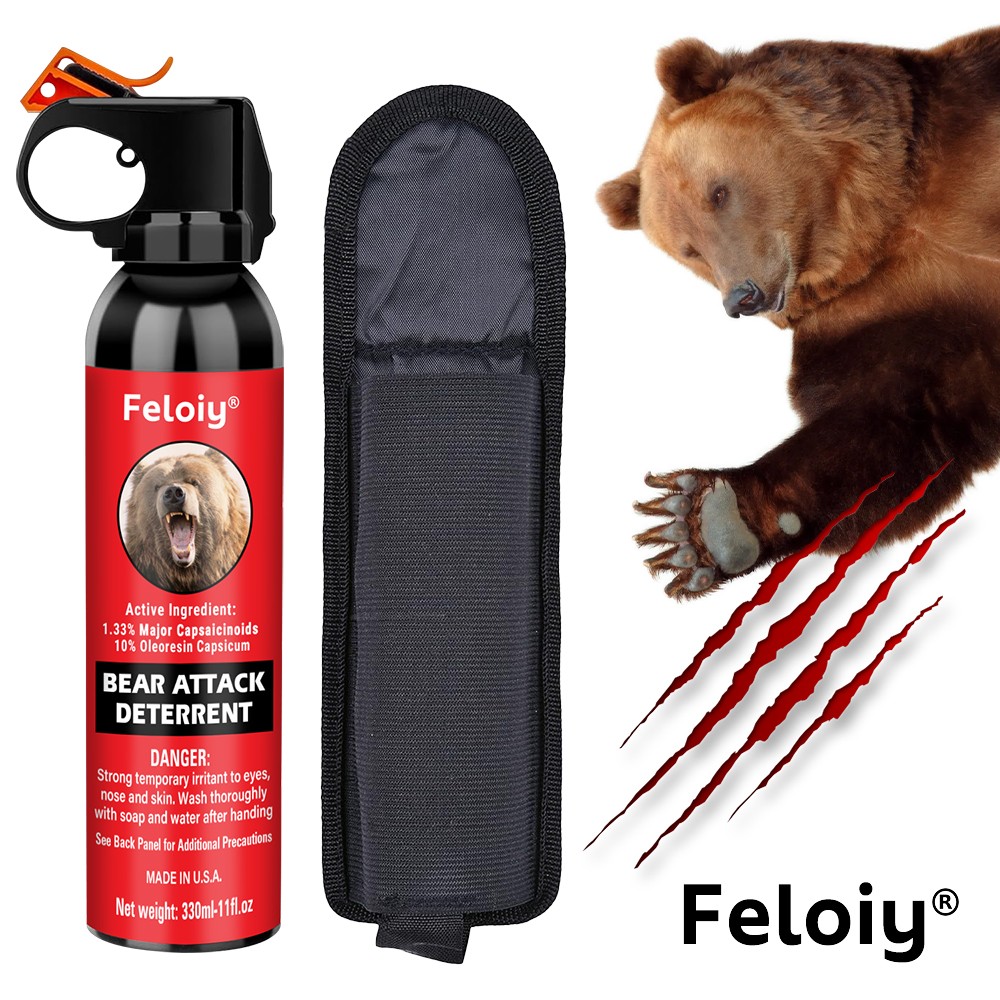Feloiy Bear Repellant Self Defense Spray w/ Holster – 11oz Bear Attack Deterrent