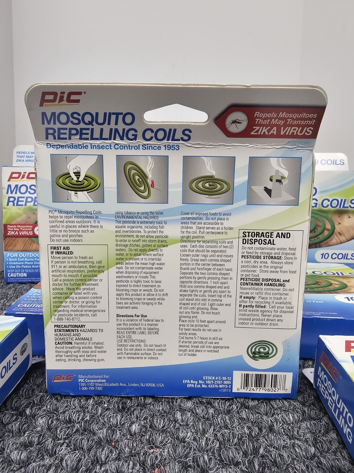 Lot of Eight, PIC Mosquito Repelling Coils – 10 Coils Each – total 80 coils