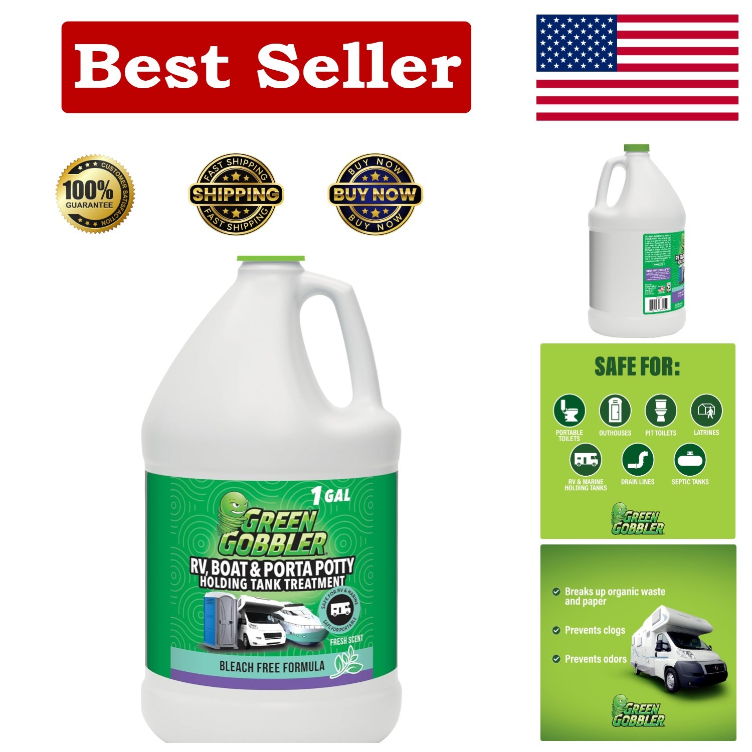 Green Gobbler, Portable Toilet Porta Potty Chemical Waste DIGESTANT & DEODORIZER