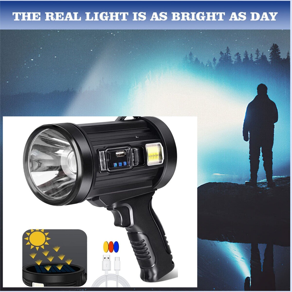 1000000 Lumens Rechargeable Spotlight Handheld Hunting Flashlight Led Spot light