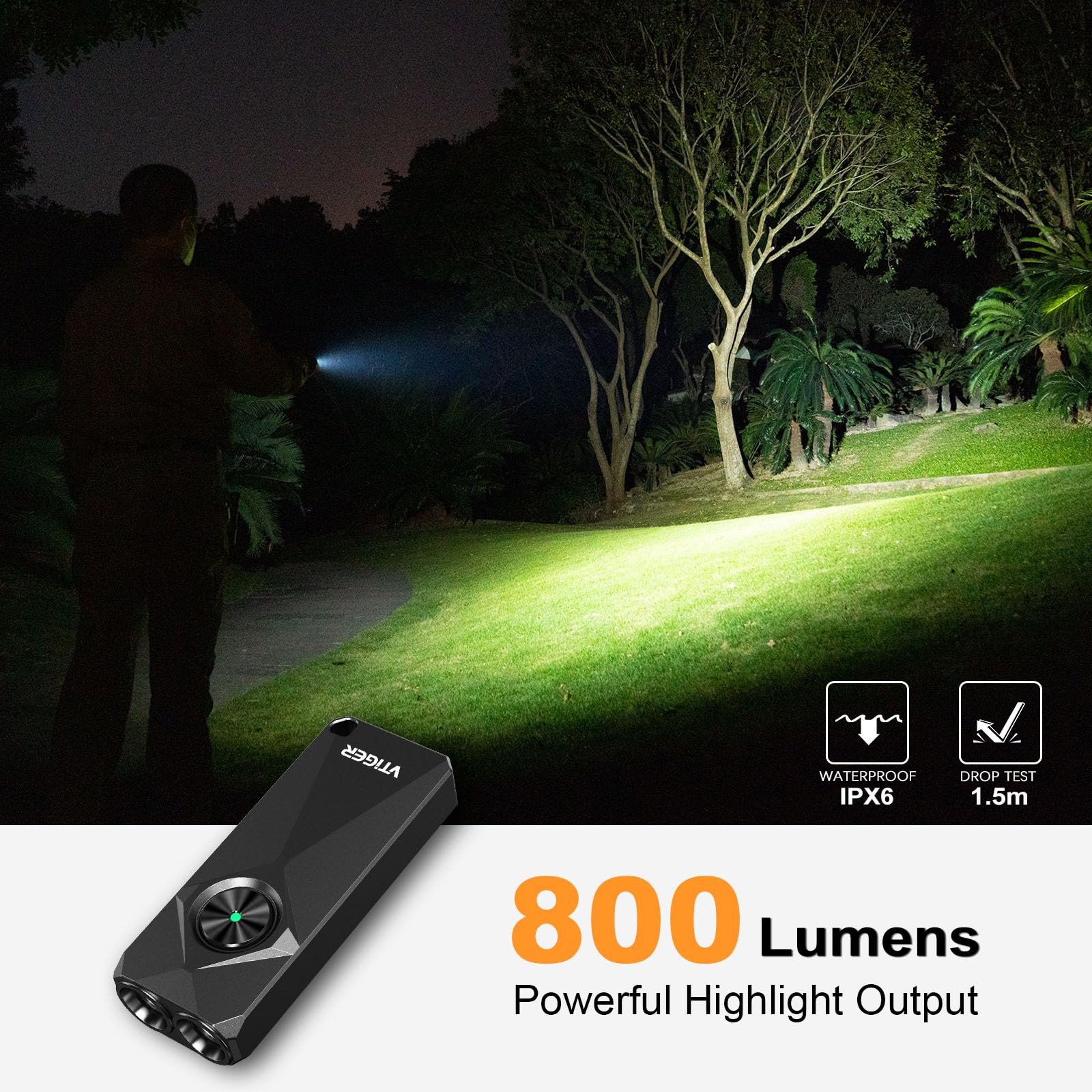 VTIGER K1 800 High Lumens Key Chain Light, Small EDC Rechargeable Keychain Fl…