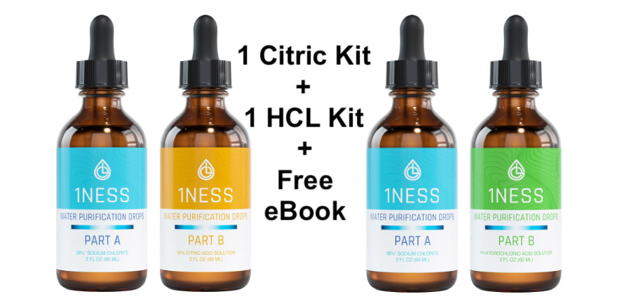 1ness Water Treatment Drops w/ eBook – 2oz Glass Kit (CitricKit + HCLKit)