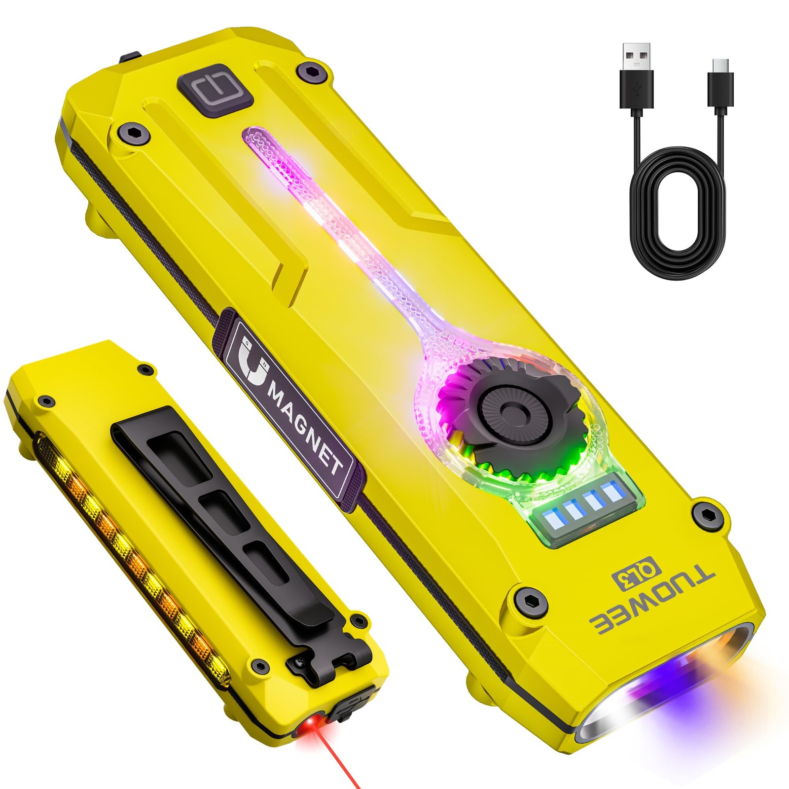 Rechargeable 1200 Lumen EDC Flashlight, Magnetic Base, USB~C, Waterproof