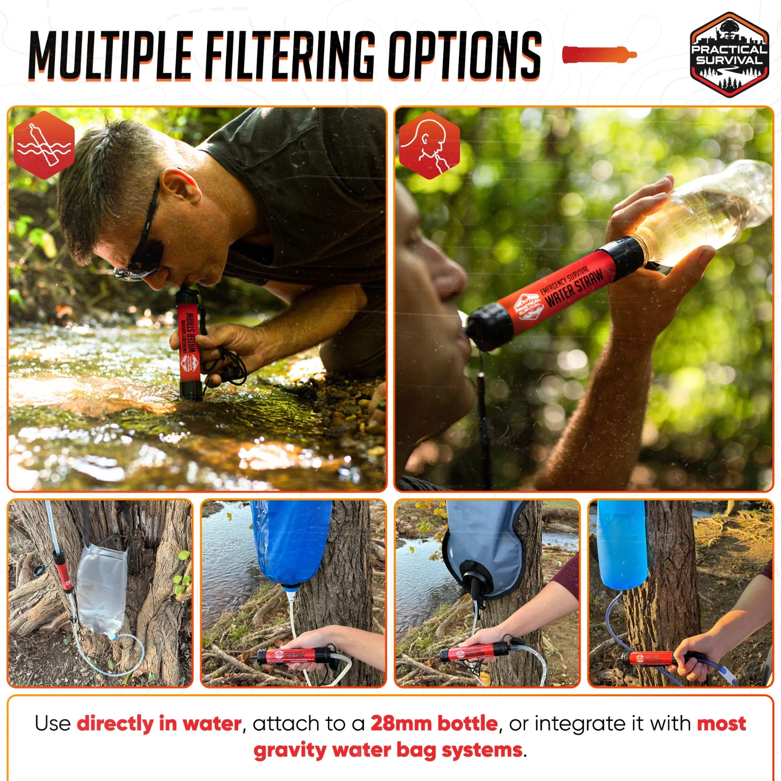 5 Emergency Water Filter Straws 1800-Gal Survival Camping Hiking BPA Free 5-Pack