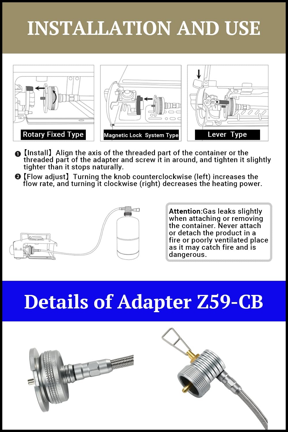 Propane to Butane Adapter with Regulator and Hose for Camping Stoves