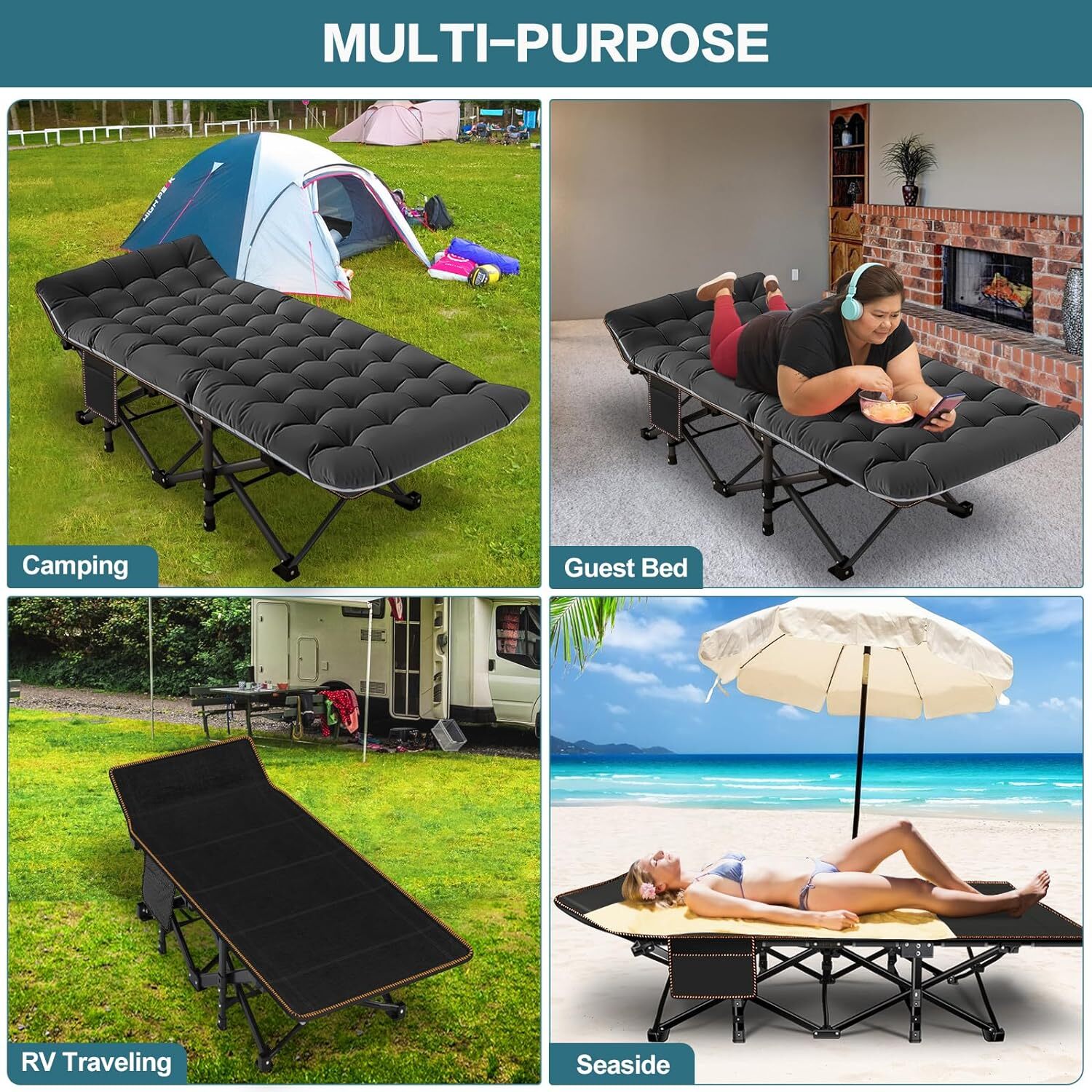 NAIZEA XXL Camping Cots for Adults with Mattress 32″ Extra Wide Cots forSleeping