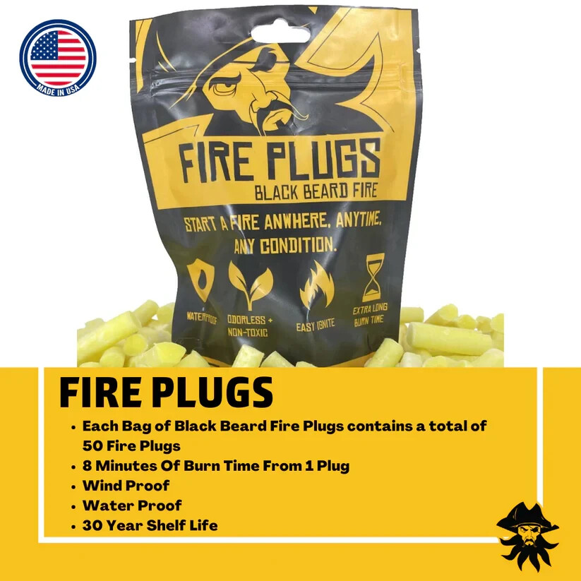 Black Beard Fire PLUGS – (50) Fire Starting Tinder Plugs – Made in the USA