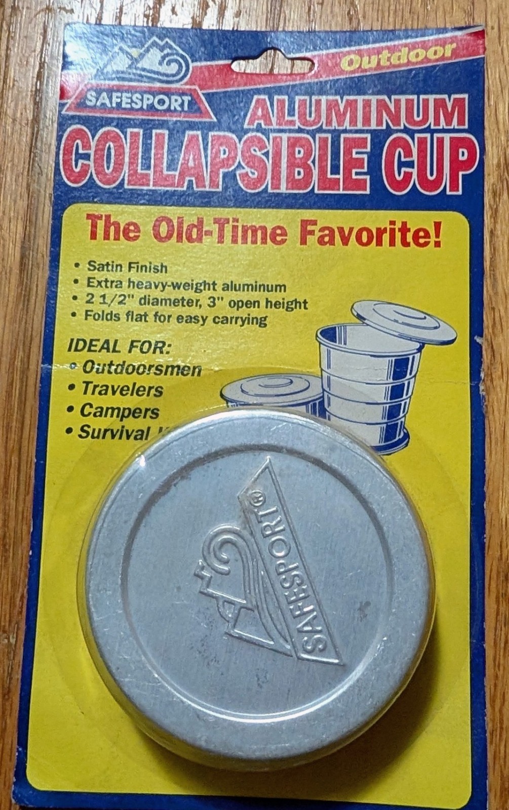Vintage Safesport Aluminum Collapsible Cup Camping Hiking Pocket Cup NOS C401