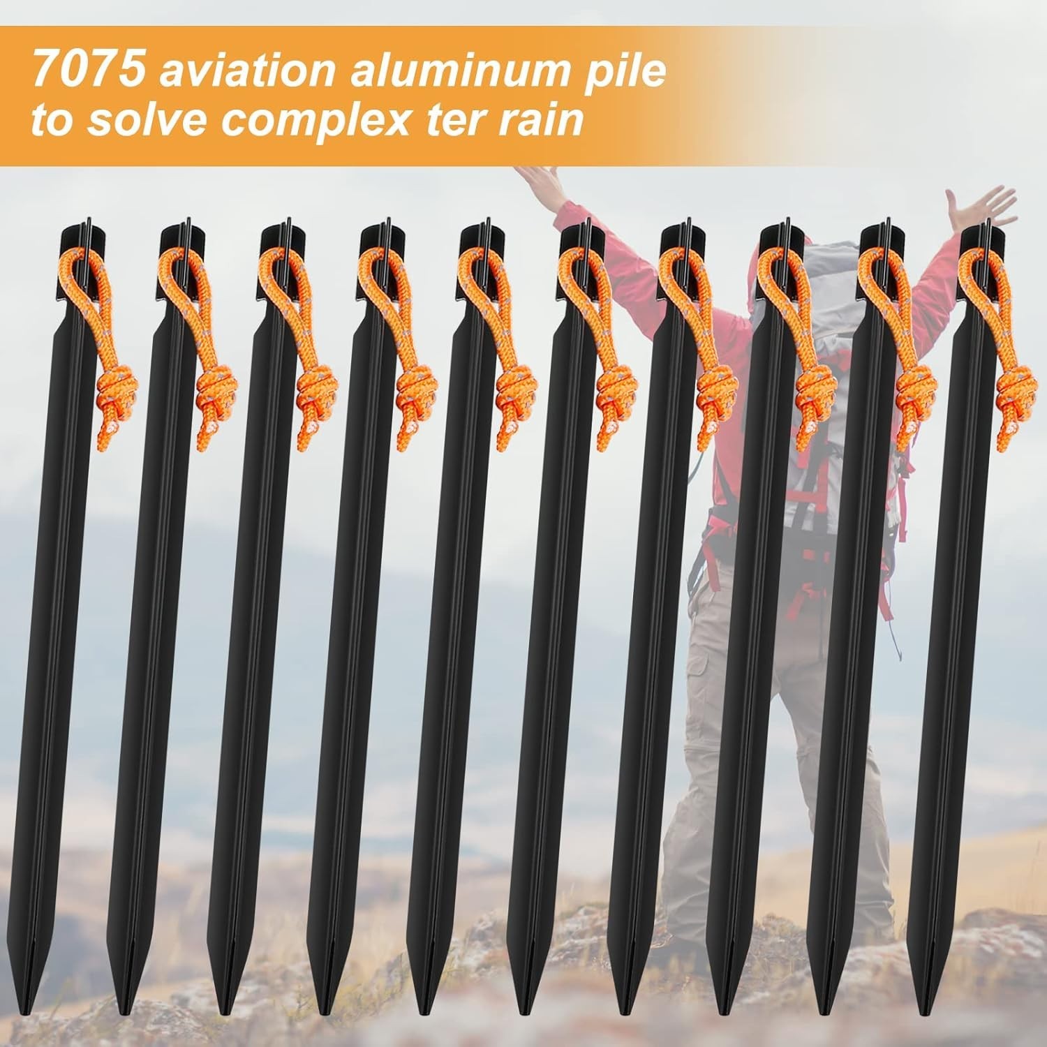 10 Pack Tent Stakes Heavy Duty, Aluminum Tent Stakes Pegs, Metal Tent Spikes, Gr