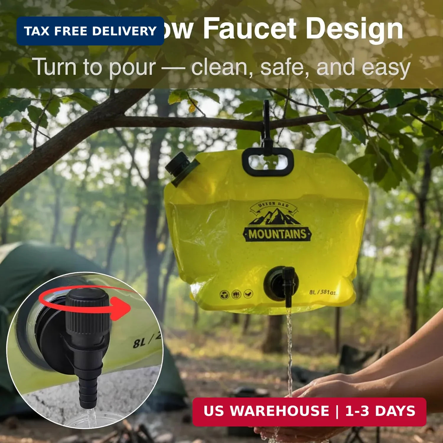 Camping Water Container 2 Gallon Collapsible Water Jug with Spout – Reusable Pla