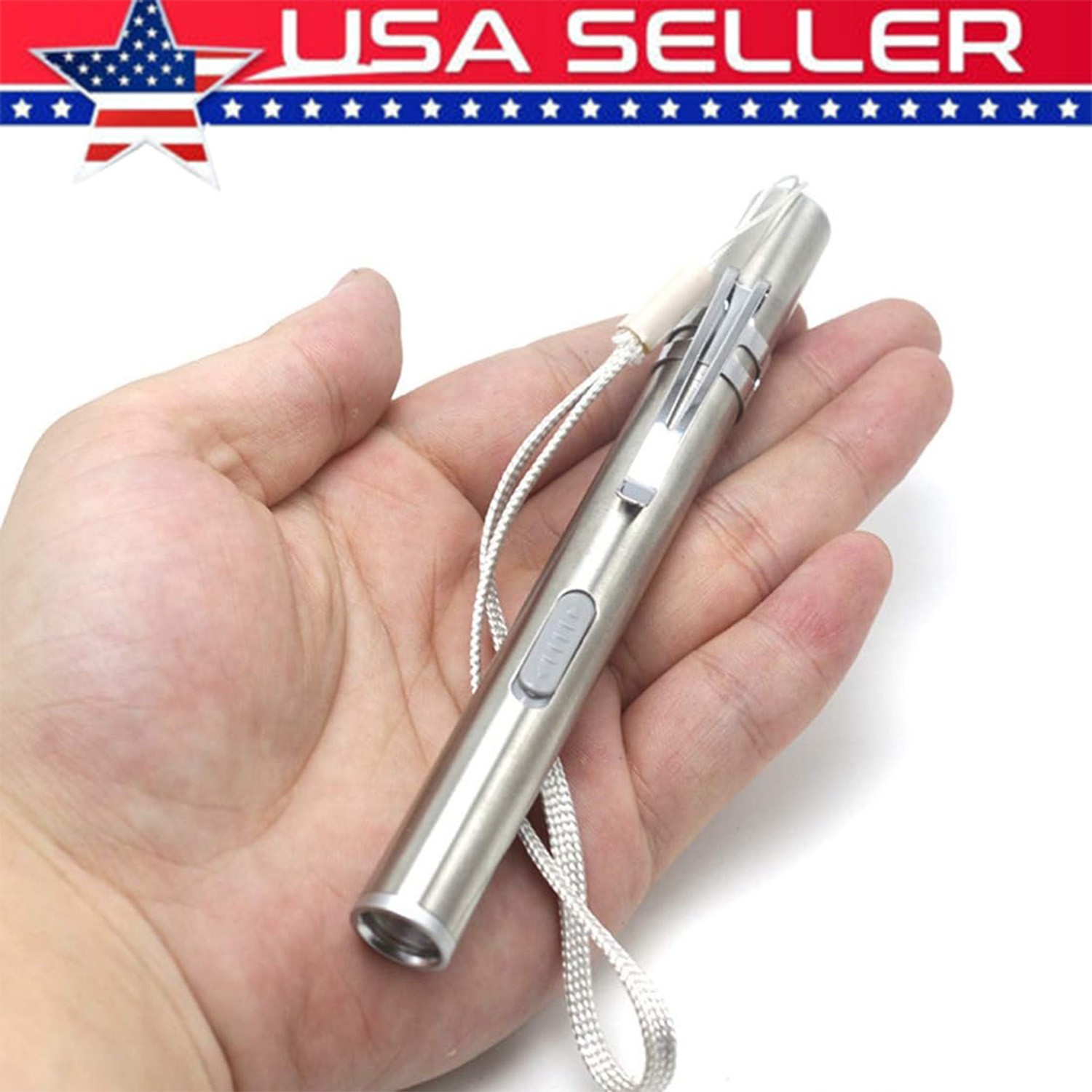 LED USB RECHARGEABLE MINI FLASHLIGHT Stainless Steel Pen Light 1000 Lumens