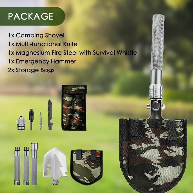 1 PACK Camping and Hiking Shovel, 23in1 Folding Detachable Portable Spade Kit