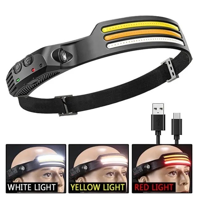COB LED Headlamp USB Rechargeable Headlight Torch Work Light Bar Head Band Lamp