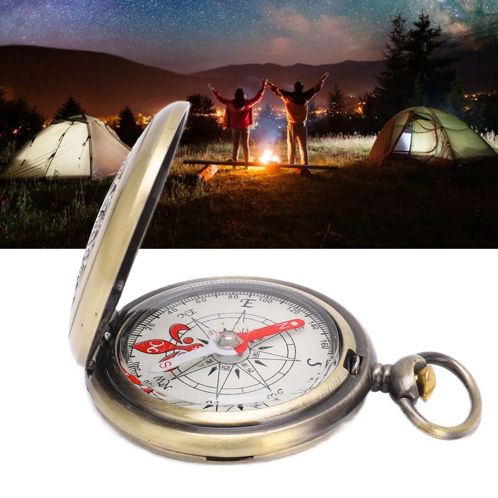 Outdoor Brass Compass Portable Waterproof Pocket Navigation Camping Hiking Tool
