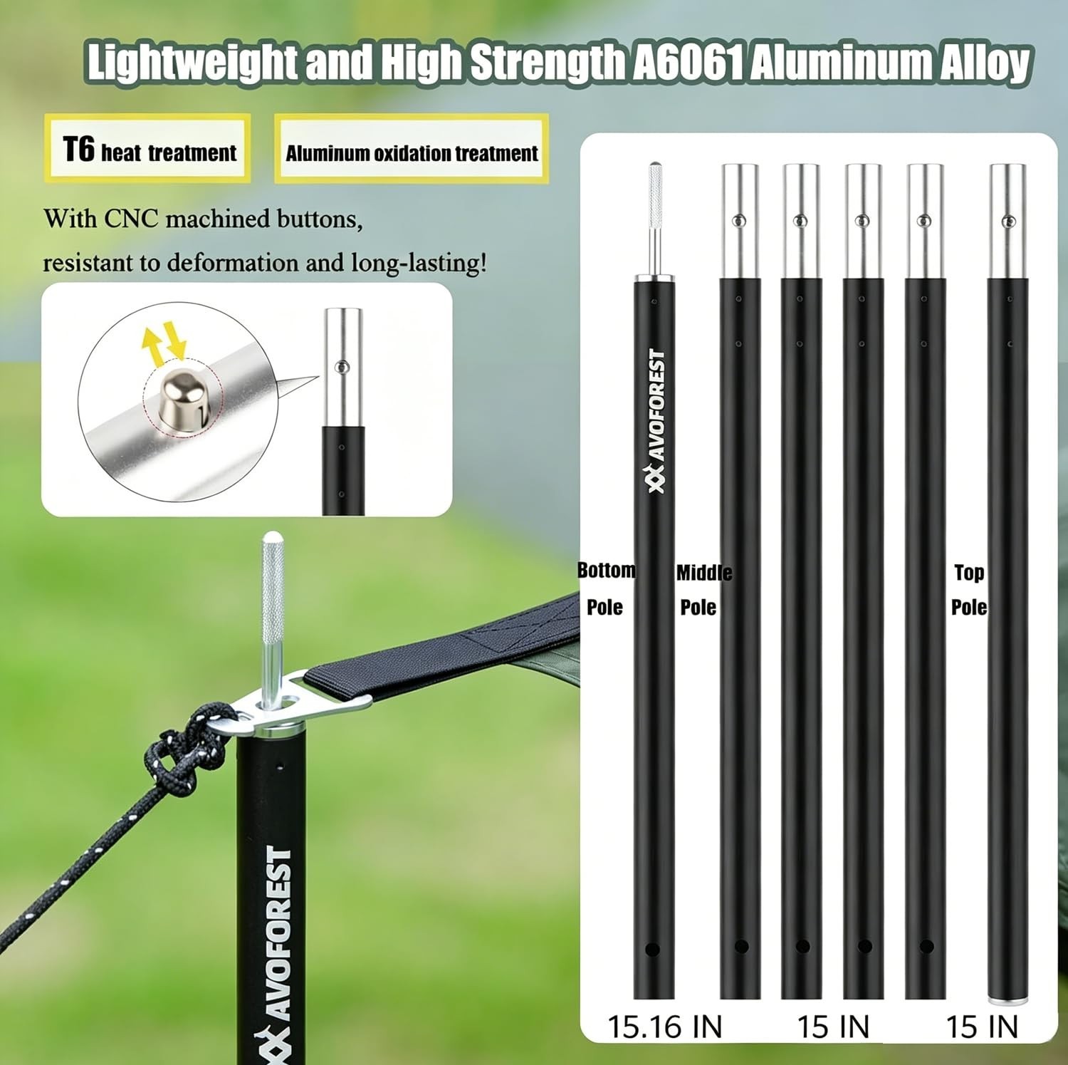 Adjustable Aluminum Tent Poles for Tarp – Heavy Duty 80in Camping Accessories –