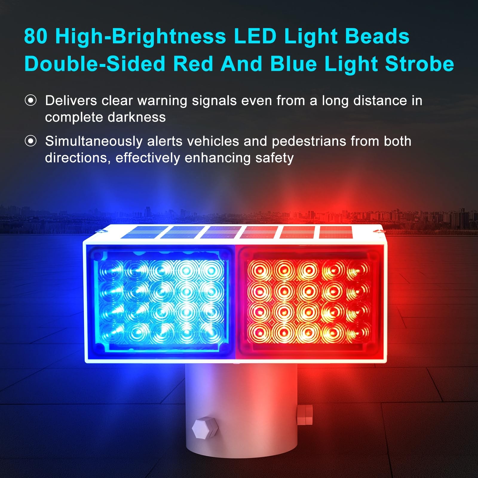 Solar Strobe Light, Bright Red & Blue Light Flashing IP65 Waterproof Solar Wa…
