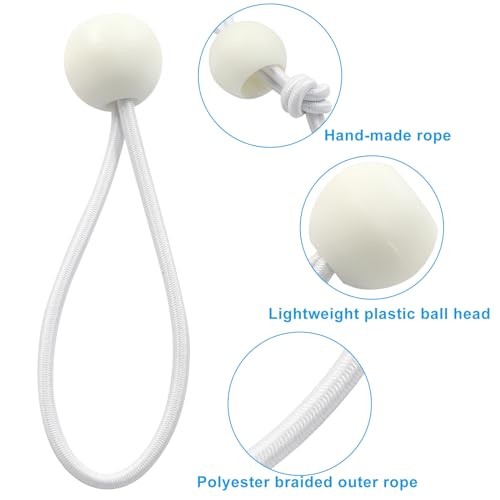 Waziaqoc Ball Bungee Cords, 50 Pcs, White | Heavy Duty, UV Resistant, 4 Inch