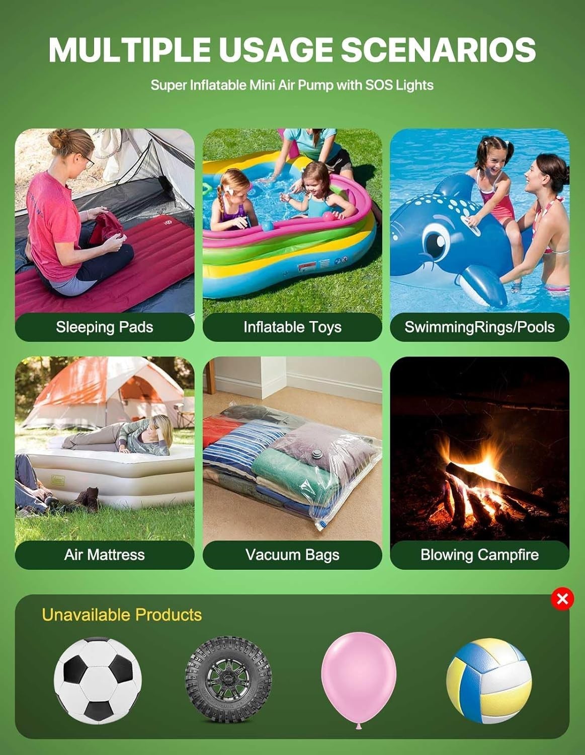 Air Pump for Inflatables with Camping Light, Tiny Electric Inflator Deflator