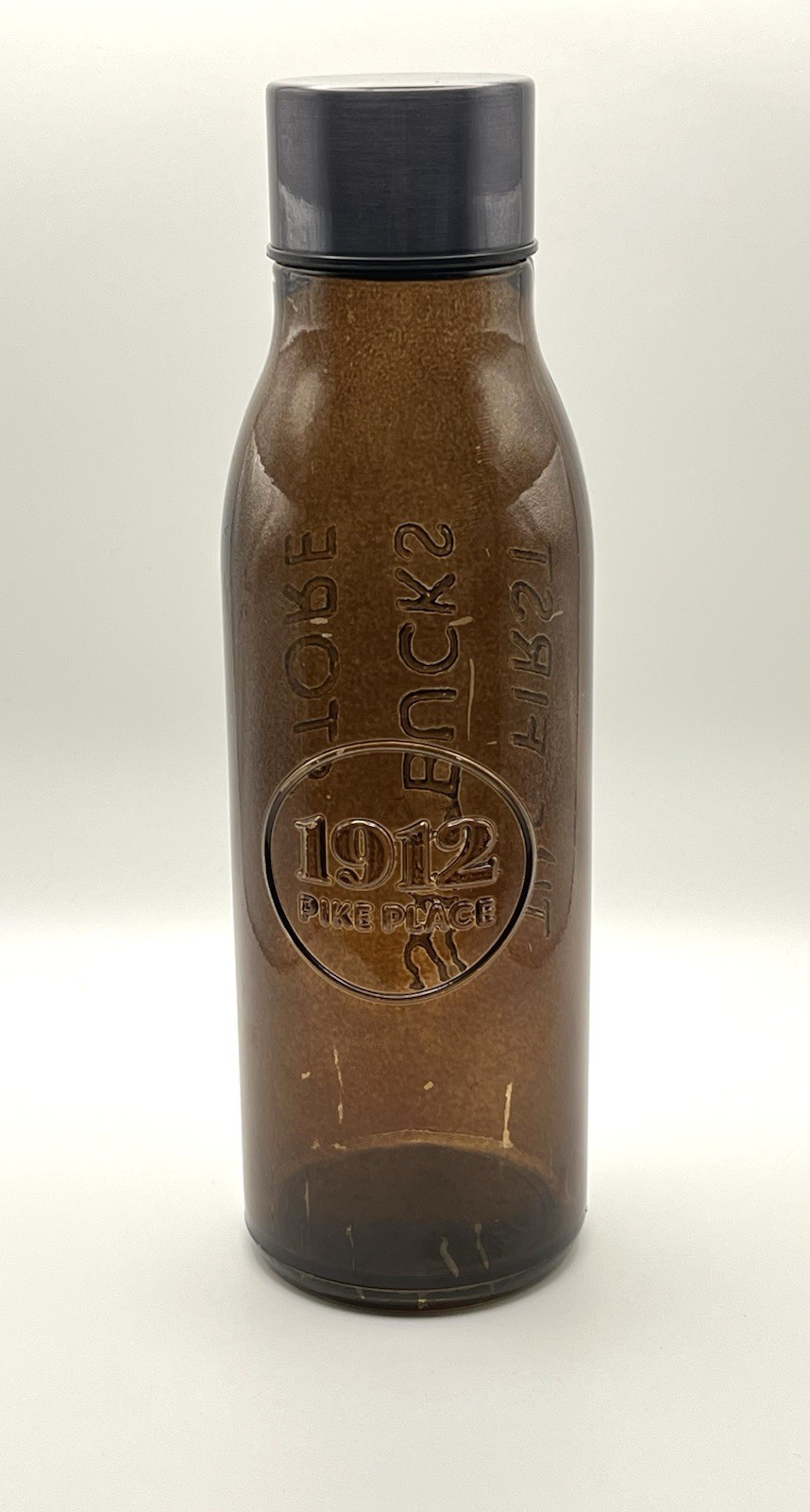 Starbucks First Store 1912 Pike Place Brown Glass Water Bottle 20 oz