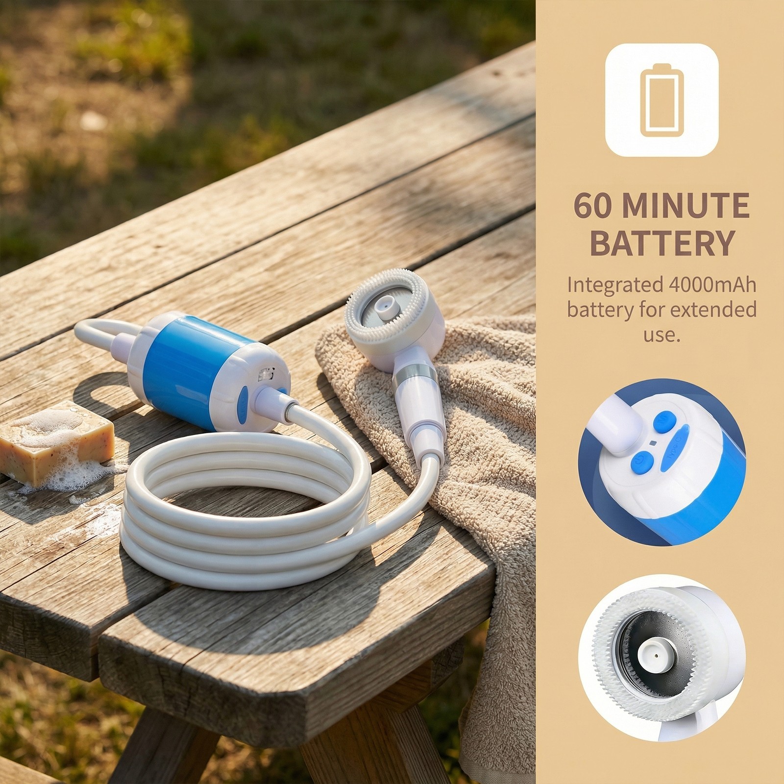 Portable Camping Shower 4000mAh Rechargeable Outdoor Camp Pump for Hiking Travel
