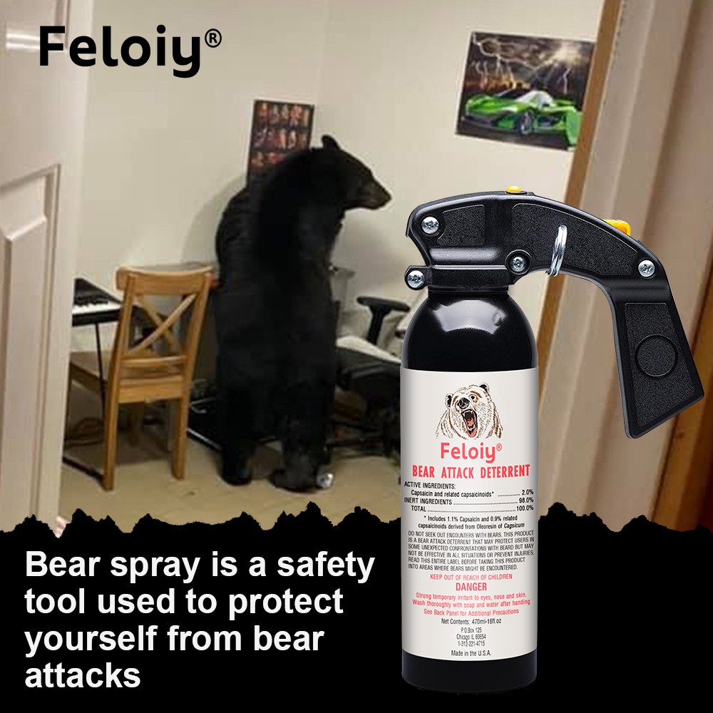 Feloiy 35Ft Bear Deterrent Repellent Spray 16oz W/ 1 Pack Free Peper Spray 1/2oz