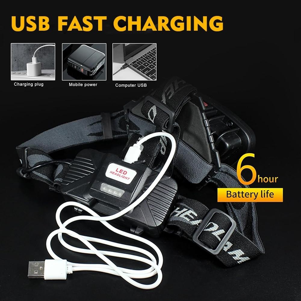 USB Rechargeable Headlight Torch Work Light Bar Head Band Lamp COB LED Headlamp