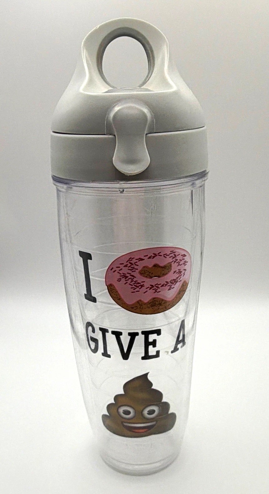Tervis 24 oz Clear Double-Wall Plastic Water Bottle Flip Lock Lid Straw Emoji