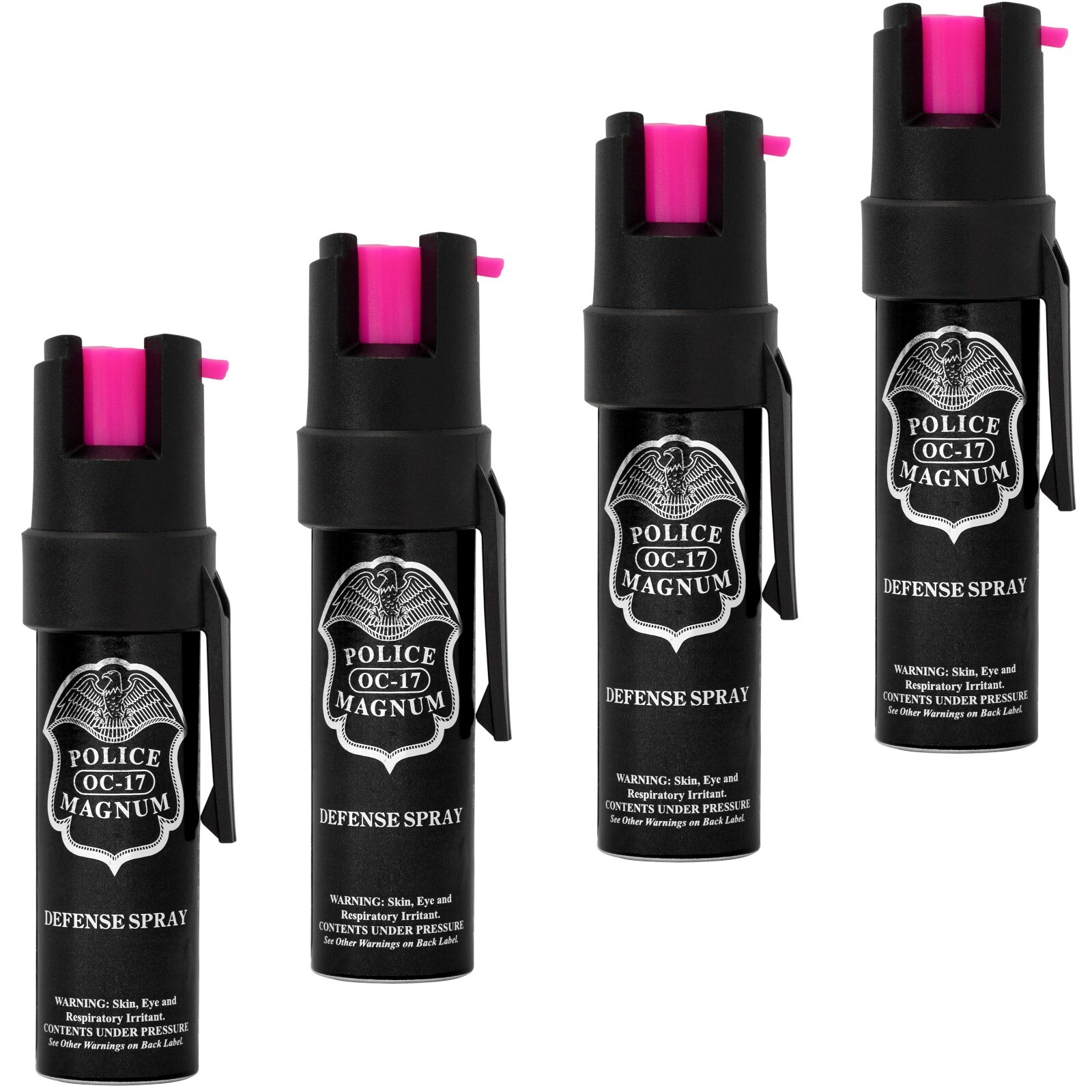 4 Police Magnum Pepper Spray Safety .75oz HP Pocket Clip Self Defense Protection