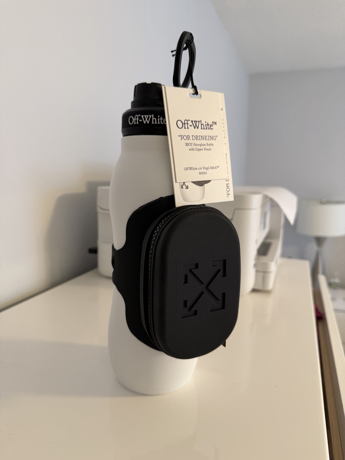 Off White Water Bottle With Pouch