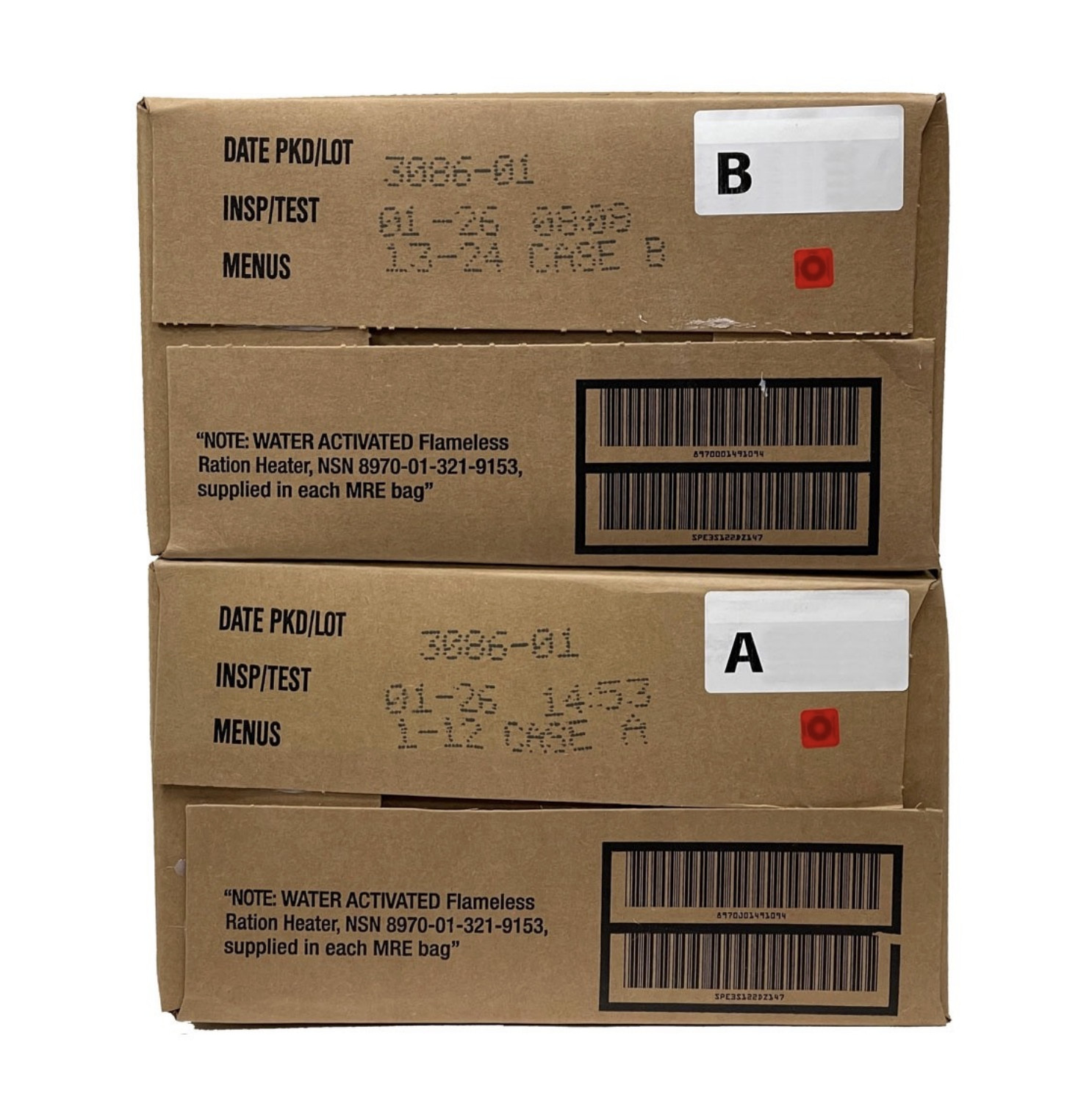 MRE Case A & B U.S. Military Ready to Eat Meals INSP 2026, Menus 1–24, NIB