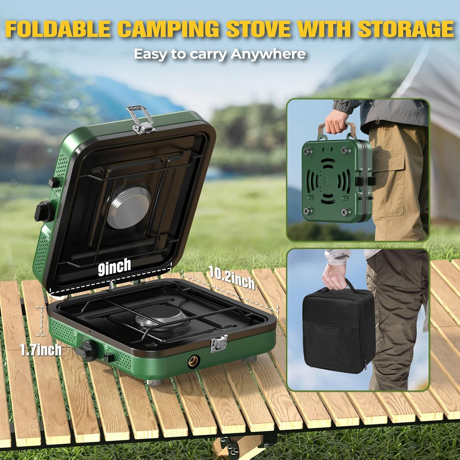 2 Burner Camping Stove,10000 BTU Propane Camp Stove Portable Folding Gas Travel