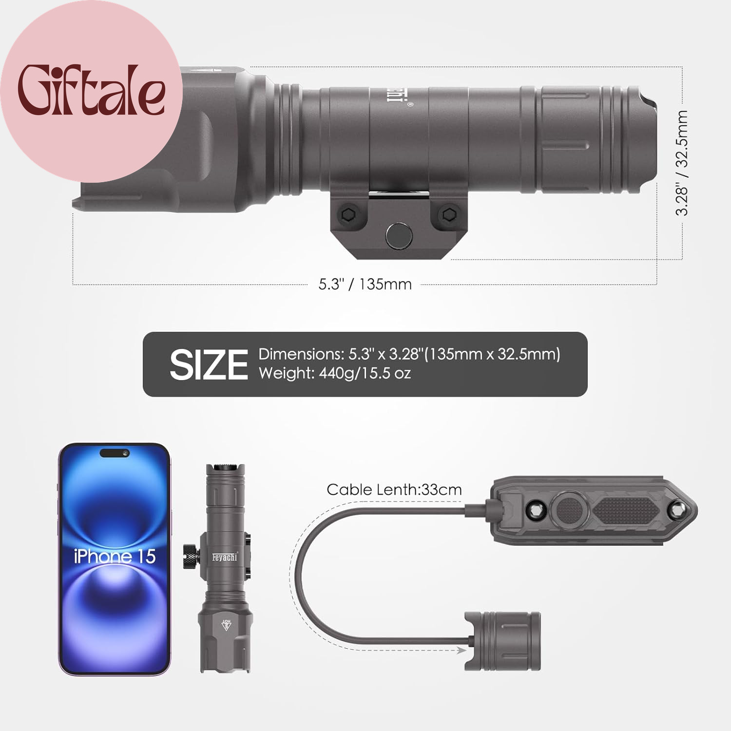 Rifle Light 1200LM 22500Candela WL25 Tactical AR Flashlight LED Outdoor Light wi