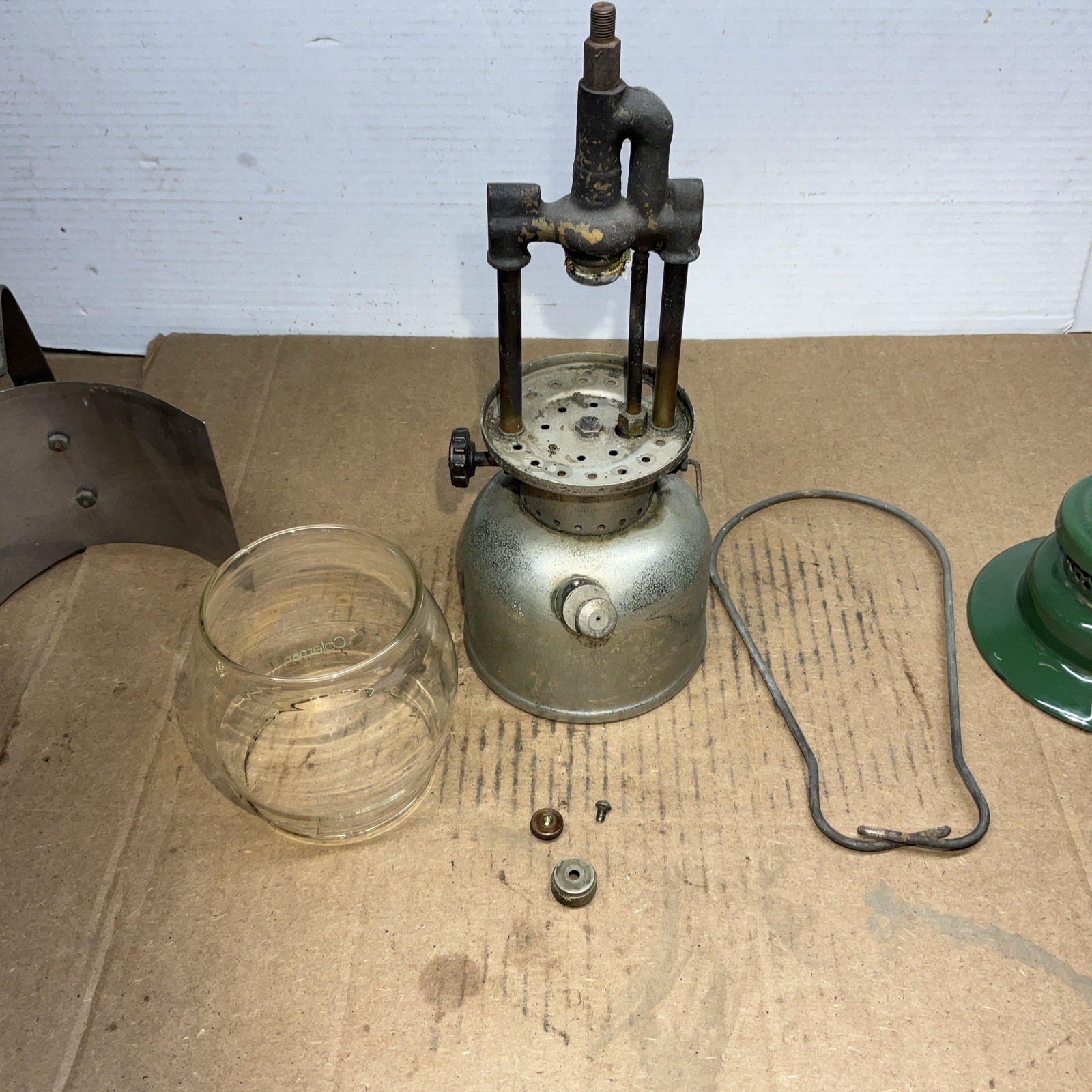 Vintage Coleman 242C Lantern Pyrex Glass USA Model Green Top Original Glass