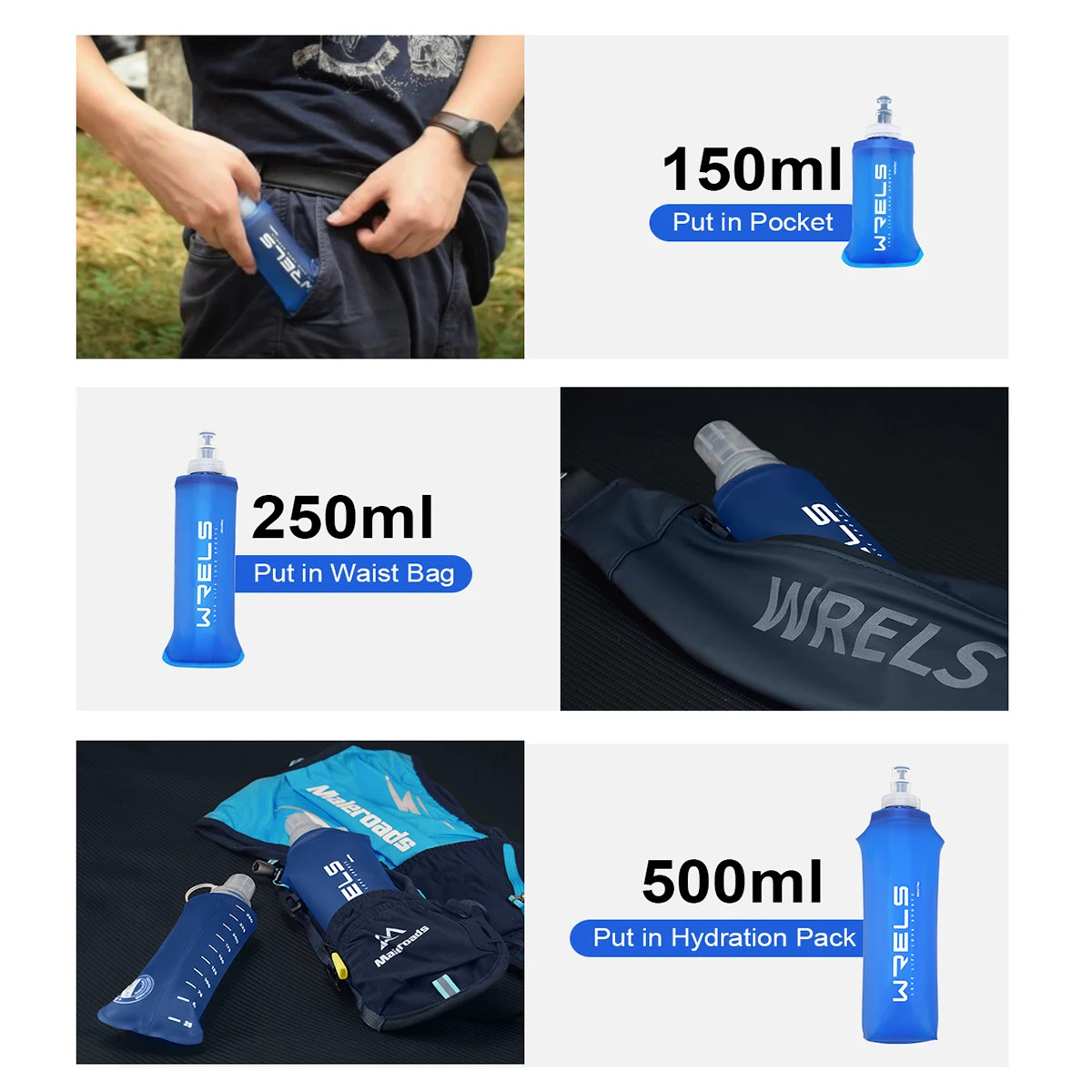 1pc 150ml/250ml/500ml Collapsible Silicone Water Bottle