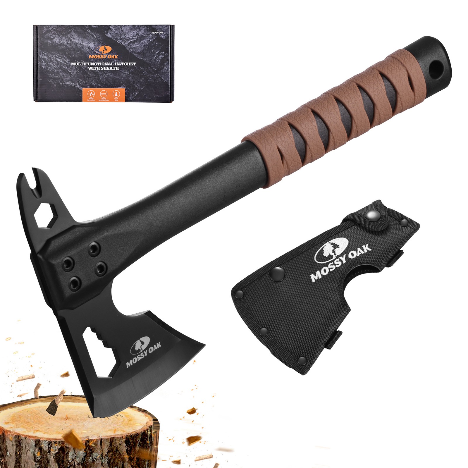 MOSSY OAK 12″ Camping Axe and Survival Hatchet with Sheath Outdoor Multitool USA