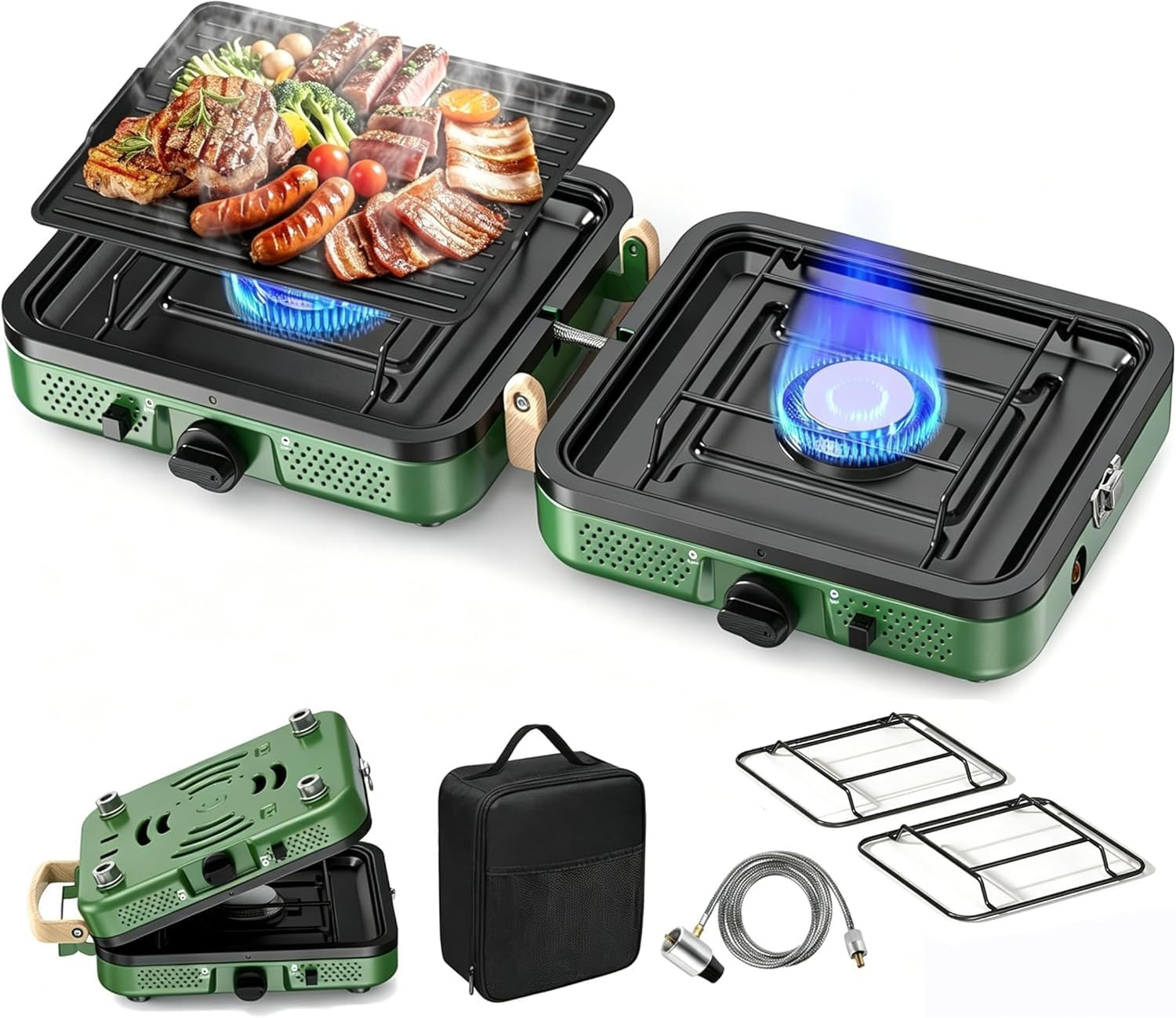 2 Burner Camping Stove,10000 BTU Propane Camp Stove Portable Folding Gas Travel