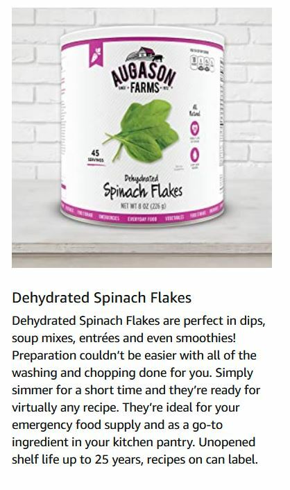 2 PACK – Augason Farms Dehydrated Spinach Flakes Emergency Prep Veggie, 25 Years