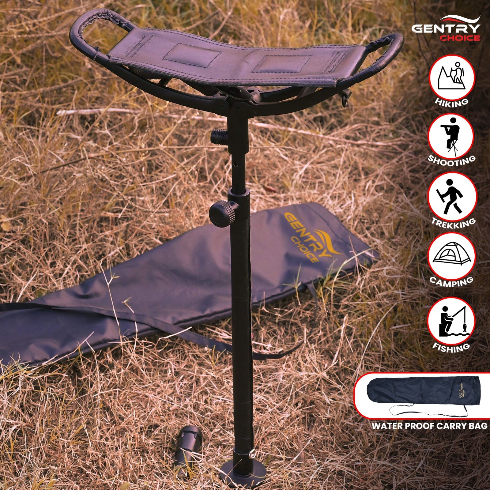 Outdoor Shooting Stick Spectator Adjustable Leather Walking Stick Fishing Stool