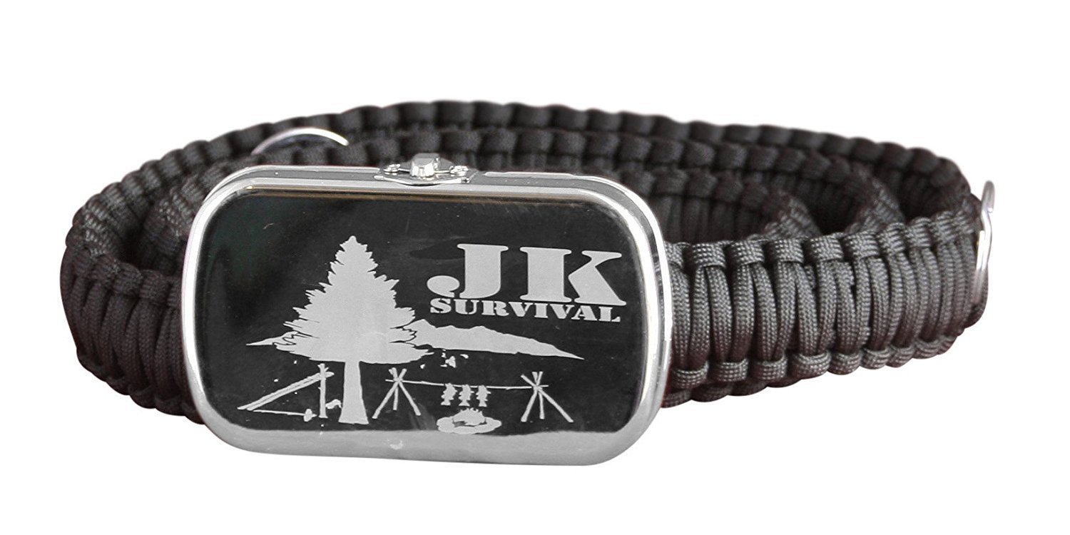 JK Survival Paracord Belt with Survival Supplies stored in the Buckle