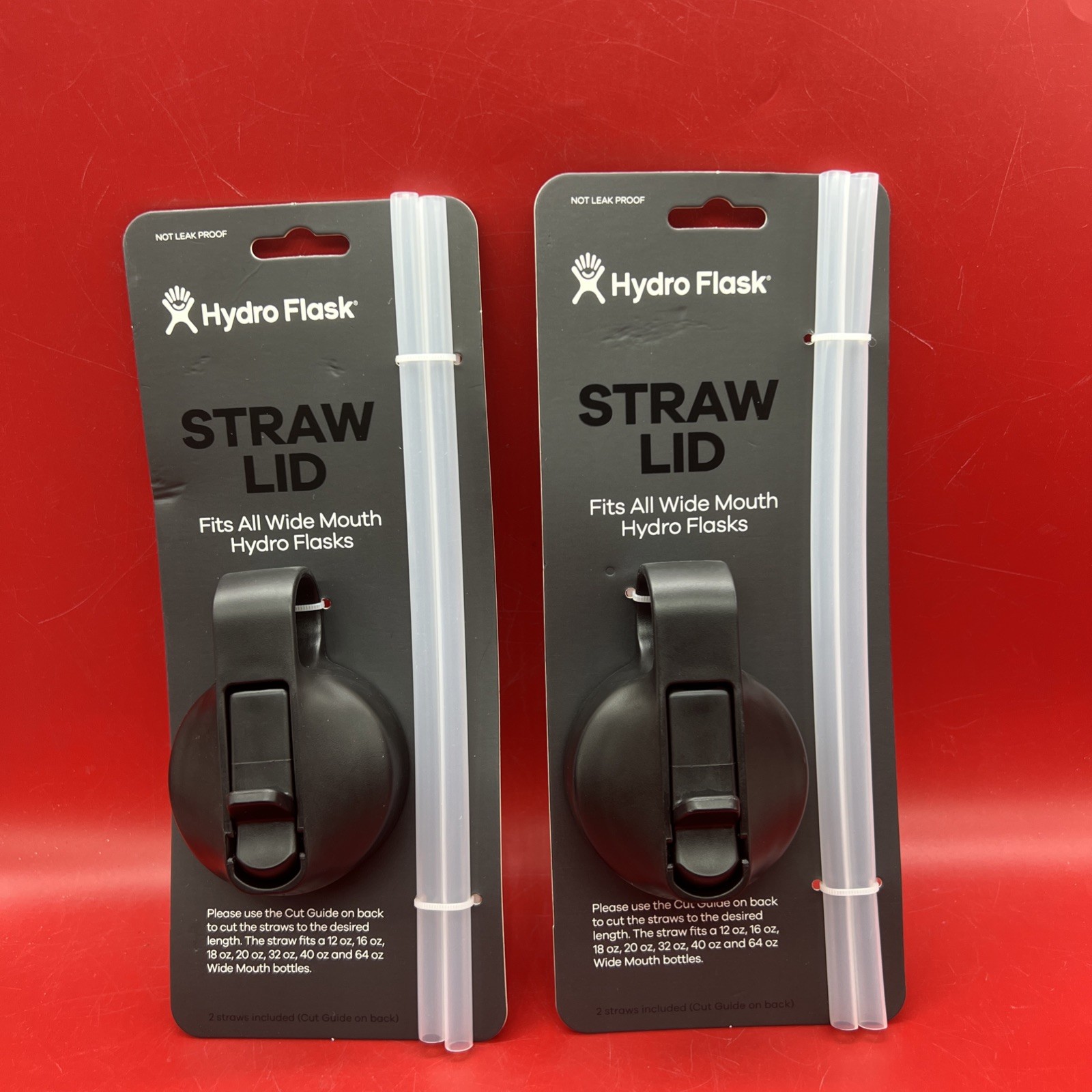 Lot of 2 Brand New Hydro Flask Wide Mouth Straw Lid with 2 Straws Black BPA-Free