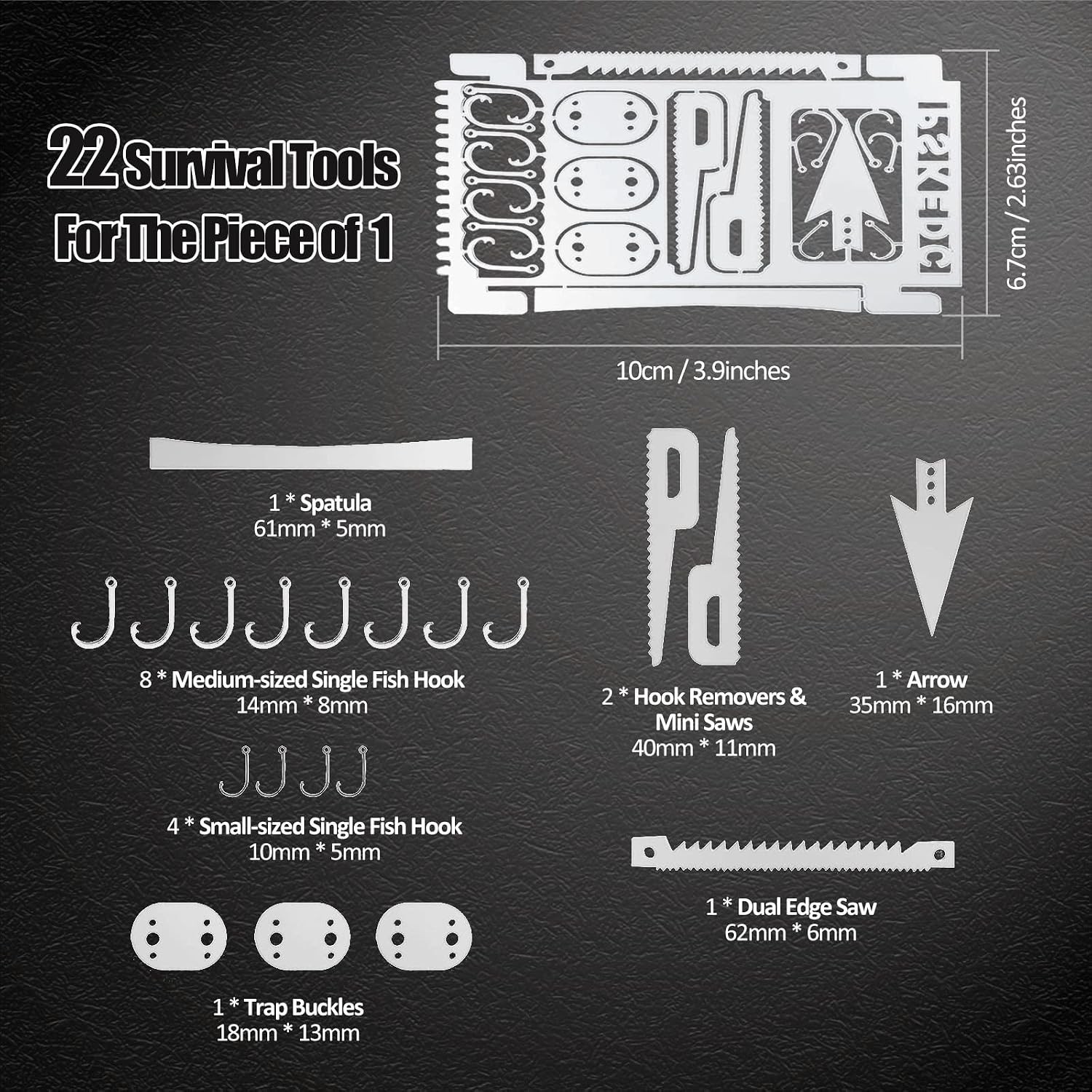 9PCS Survival Card Multitool Camping Kit with Fishing Line Gear, Multipurpose