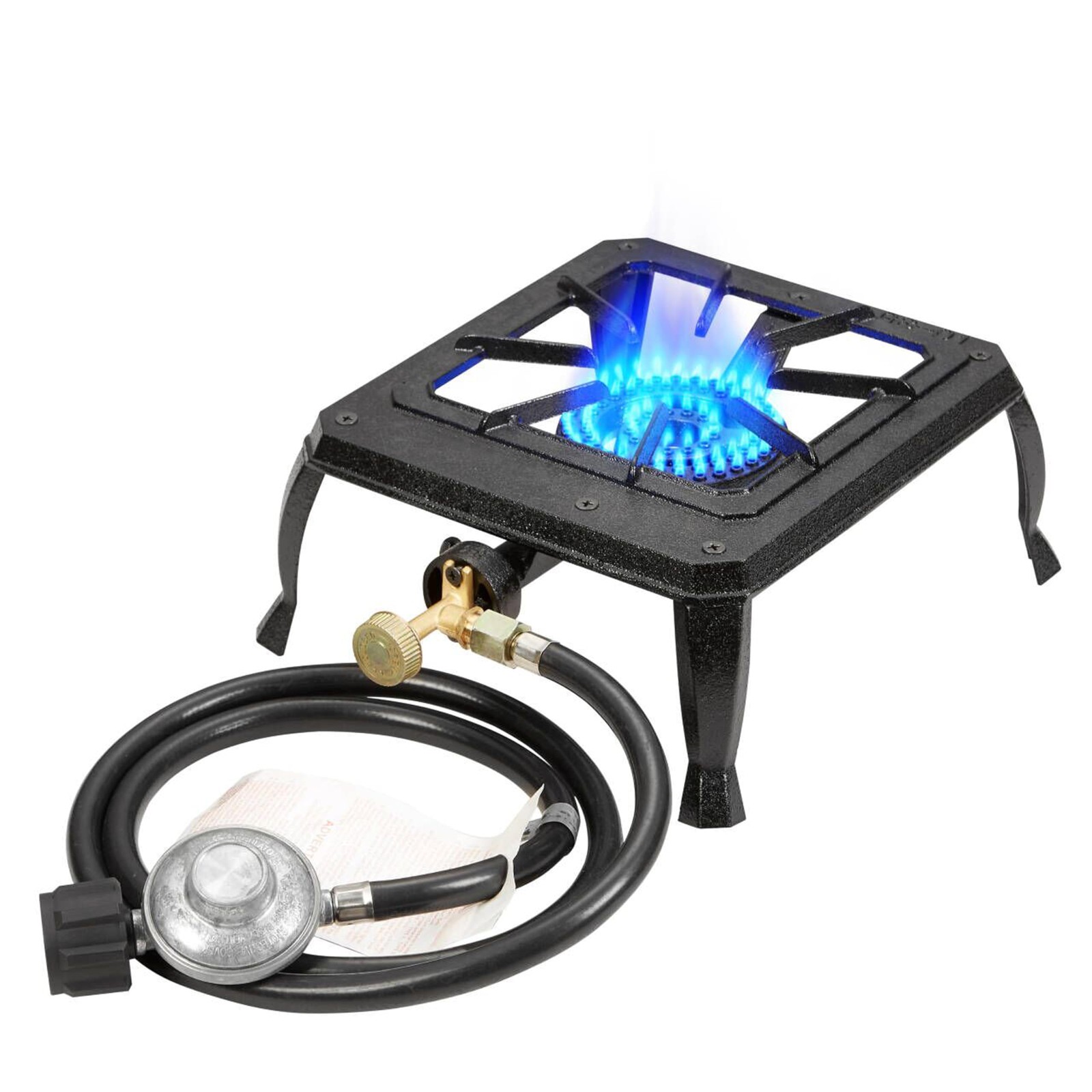 HTC0011 Single Burner Cast Iron Camping Stove Regulator Gas Hose Included