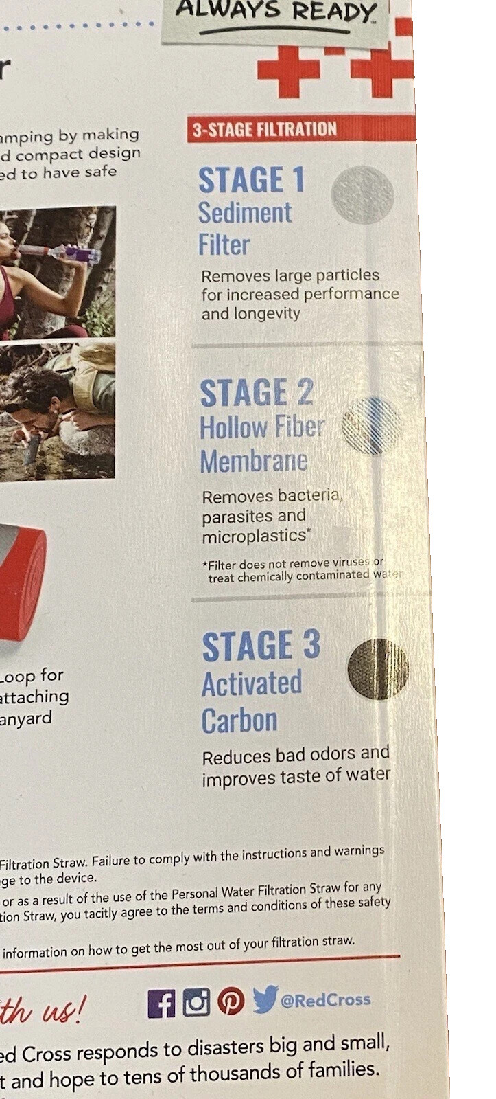 Personal Water Filter 3-Stage Chemical Free Filtration red cross