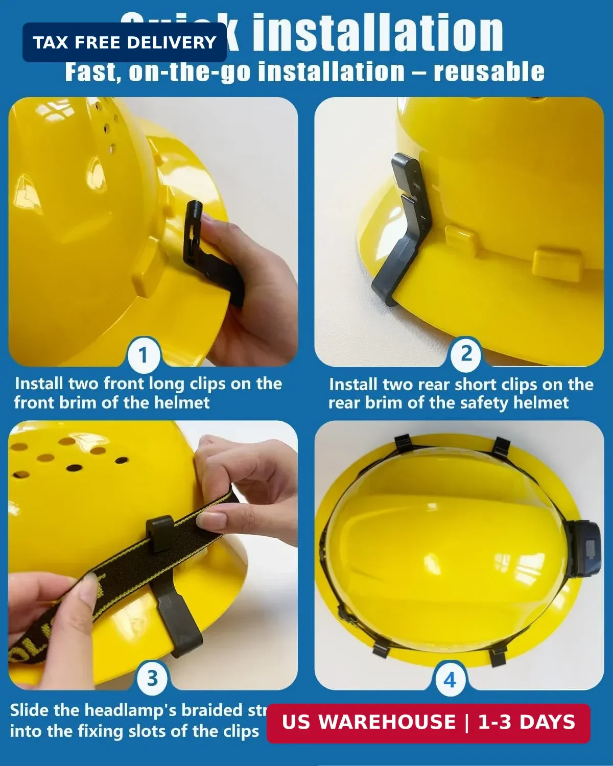 Hard Hat Clips for Headlamp – Universal Full Brim Hard Hat Light Clips, Heavy-Du