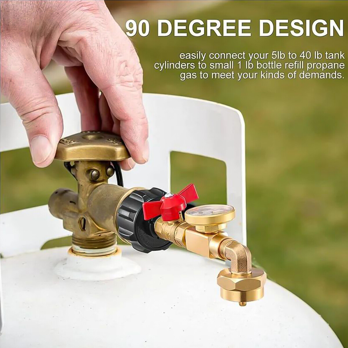 Propane Refill Adapter With Valve and Gauge 5-40Lb To 1Lb Bottle QCC-1 & 1″-20