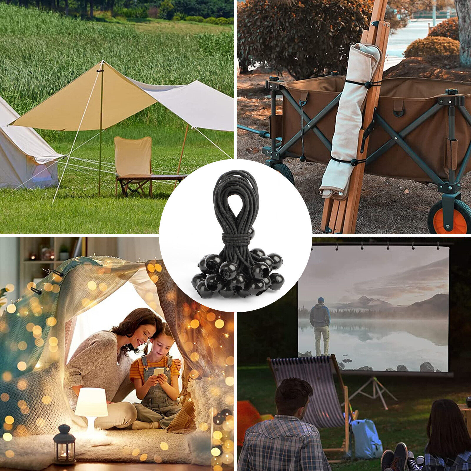 100 pcs 6″ / 9″ Black Ball Bungee Bungie Cord Heavy Duty Canopy Tarp Tie Downs