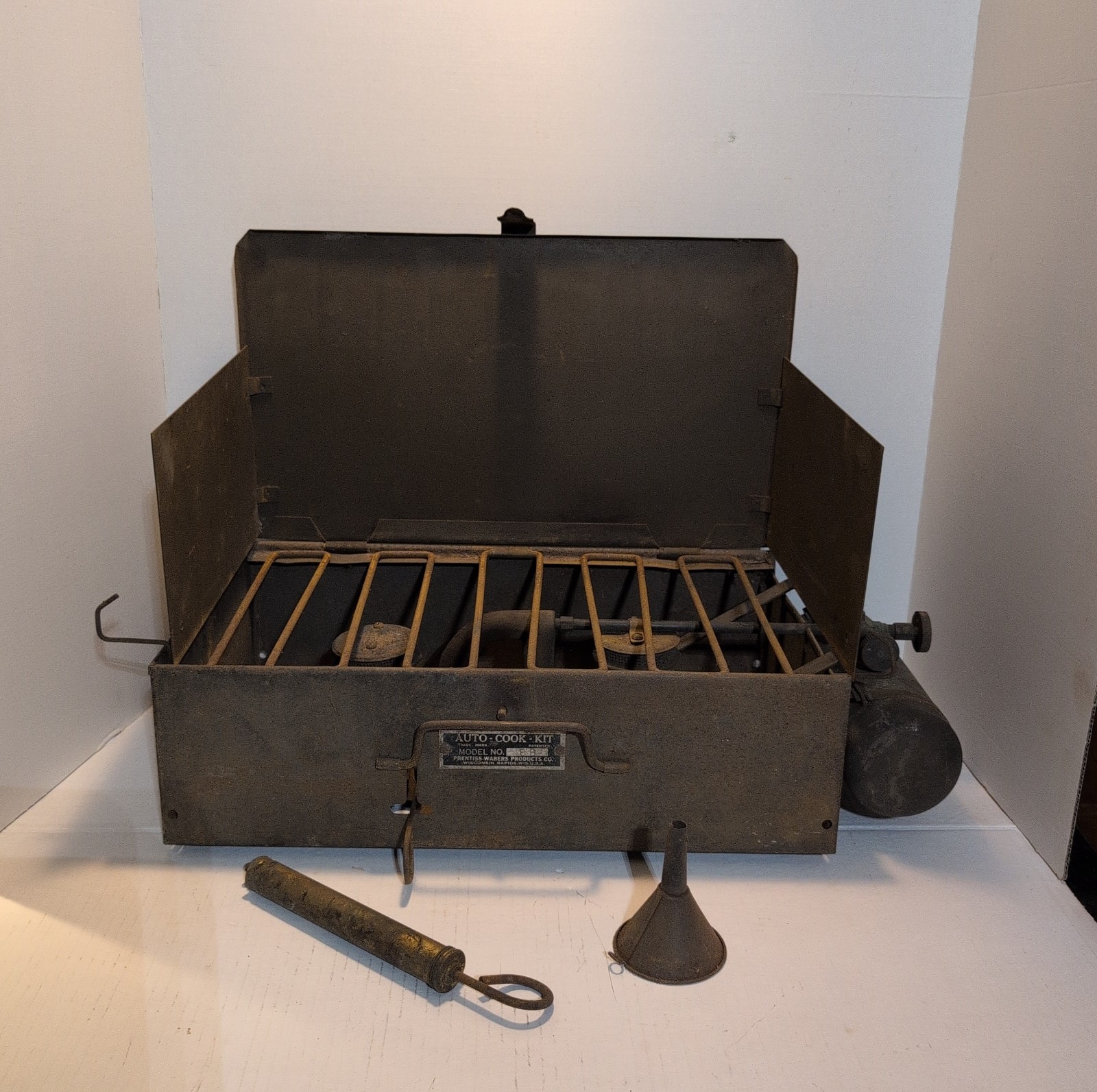 Prentiss Wabers Auto Cook Kit Model 8 B Cook Camp Stove 1920`S Brass Tank