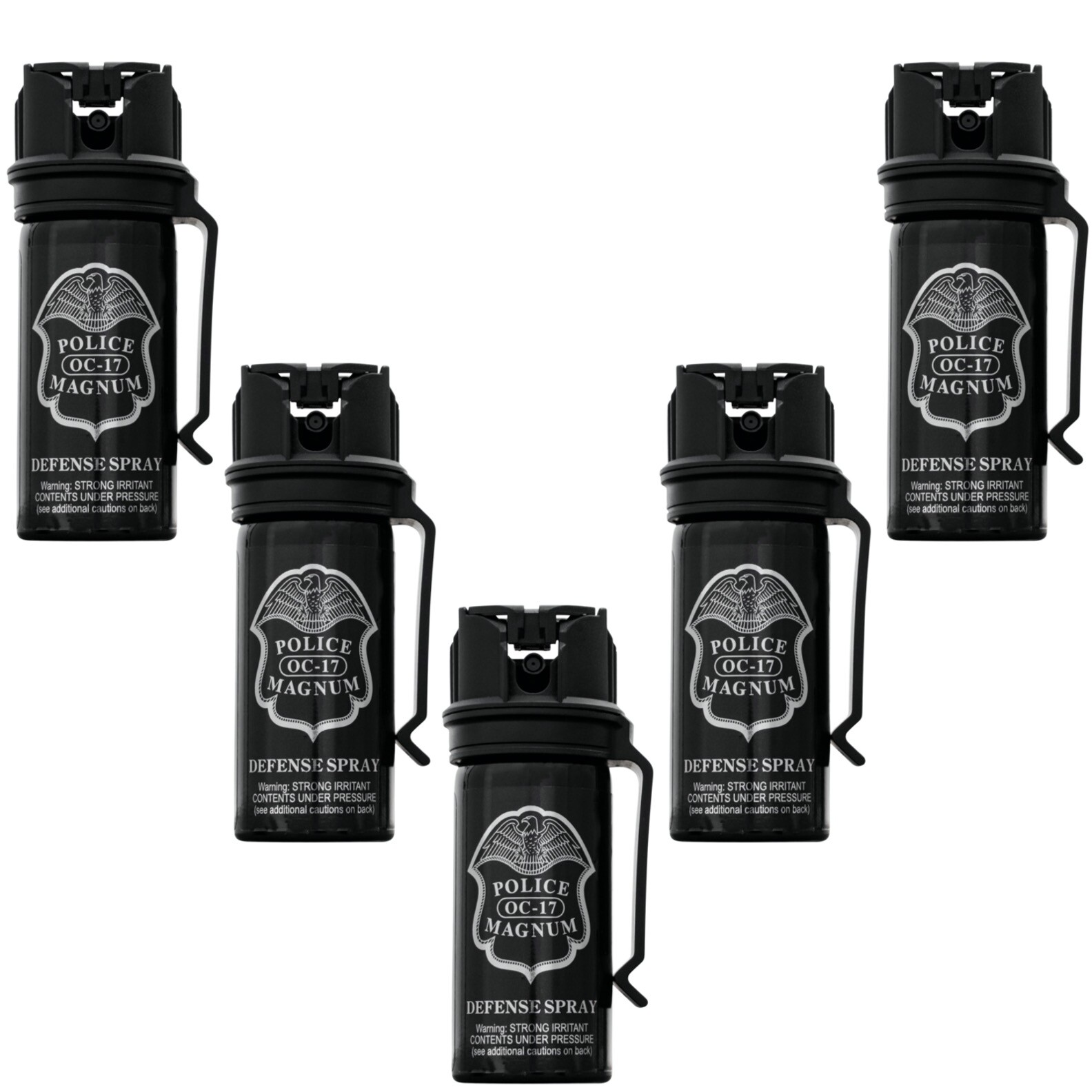 5 POLICE MAGNUM Pepper Spray 2oz Stream Flip Top Belt Clip Personal Self Defense